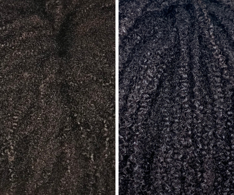 Close-up photo of hair before and after the Moisture Detox